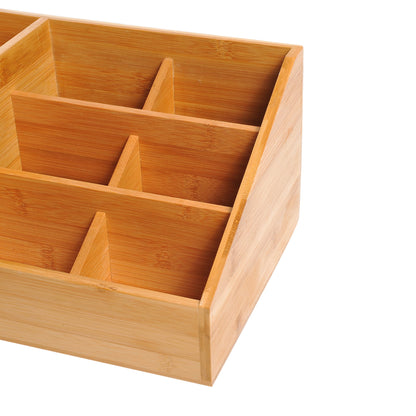 HOMCOM Desk Organiser Holder, Bamboo Multi-Function Storage Caddy with 7 Storage Compartments and 2 Drawers for Home Office Stationary Supplies, Natural Bamboo