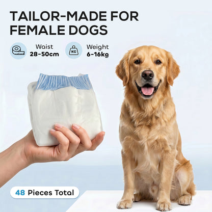 PawHut Disposable Dog Diapers Female for L Dogs Incontinence or Excitable Urination and Training 48 Count