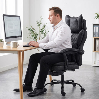 HOMCOM Executive Office Chair, Leathaire Big and Tall Office Chair 180 kg with Wide Seat, Reclining, Lumbar Support, Black