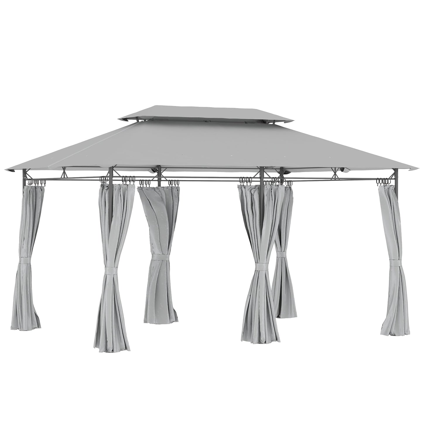Outsunny 3 x 4m Metal Frame, Two-Tier Roof Gazebo - Dark Grey