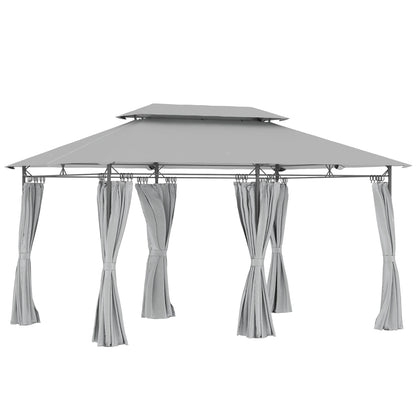 Outsunny 3 x 4m Metal Frame, Two-Tier Roof Gazebo - Dark Grey