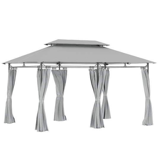 Outsunny 3 x 4m Metal Frame, Two-Tier Roof Gazebo - Dark Grey