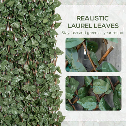 Outsunny 4 Pieces Expanding Trellis Fence, 2m x 1m Decorative Trellis with Artificial Leaves Garden Telescopic Hedge Privacy Screen Greenery Walls for Garden Balcony Home Decor