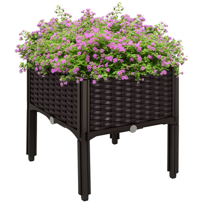 Outsunny 26L Garden Raised Bed Elevated Patio Flower Plant Planter Box PP Vegetables Planting Container, Brown