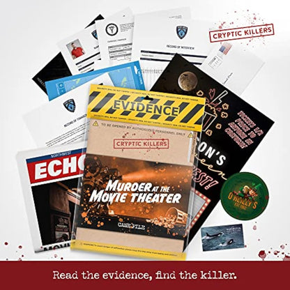 Cryptic Killers Unsolved mystery game - Cold Case Files Investigation - Detective clues/evidence - Solve the crime - Individuals, date nights & party groups - Murder at the Movie Theater