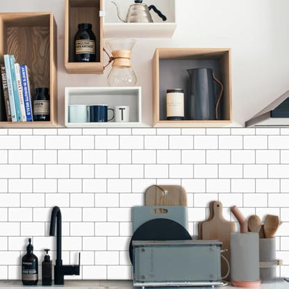 WoStick Peel and Stick Wall Tiles (10-Sheets), Subway Self Adhesive Wall Tiles Tile Stickers Backsplash for Kitchen Bathroom Home Decoration White(30.5x30.5cm)