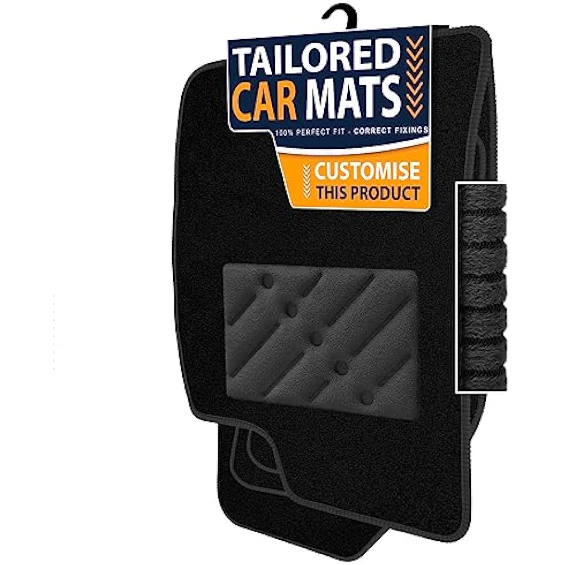 Car Mats FOR Land Rover Discovery Sport 2015-2019 Black Carpet - Black Ribbed Trim - Black Rectangle Heel Pad [SAPP-1650]