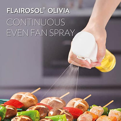 FLAIROSOL OLIVIA. The Original Advanced Oil Sprayer for Cooking, Salads, BBQs and More, Continuous Spray with Portion Control, Trusted by Chefs. Patented Technology (Glass Bottle) (Gold Print)