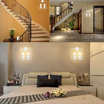 KAWELL Humanoid Creative Wall Light Modern Wall Lamp Simple Wall Sconce Art Deco Max 60W E27 Base Iron Holder for Children Room, Bedroom Bedside,