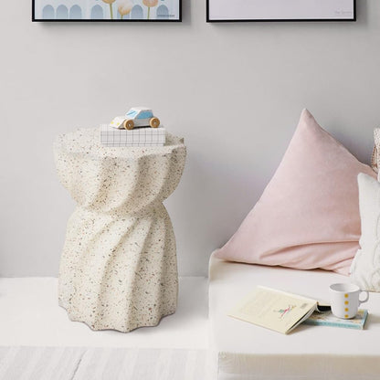 Cre Cra Modern Small Round Sofa Side Table White Magnesium Oxide End Table Contemporary Minimalist Design Perfect for Living Room, Bedroom or Office
