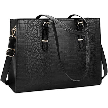 Lubardy Laptop Bags for Women Tote Bag 15.6 Inch Leather Large Ladies Handbag Work Bag Designer Business Shoulder Shopping Office Bag Black