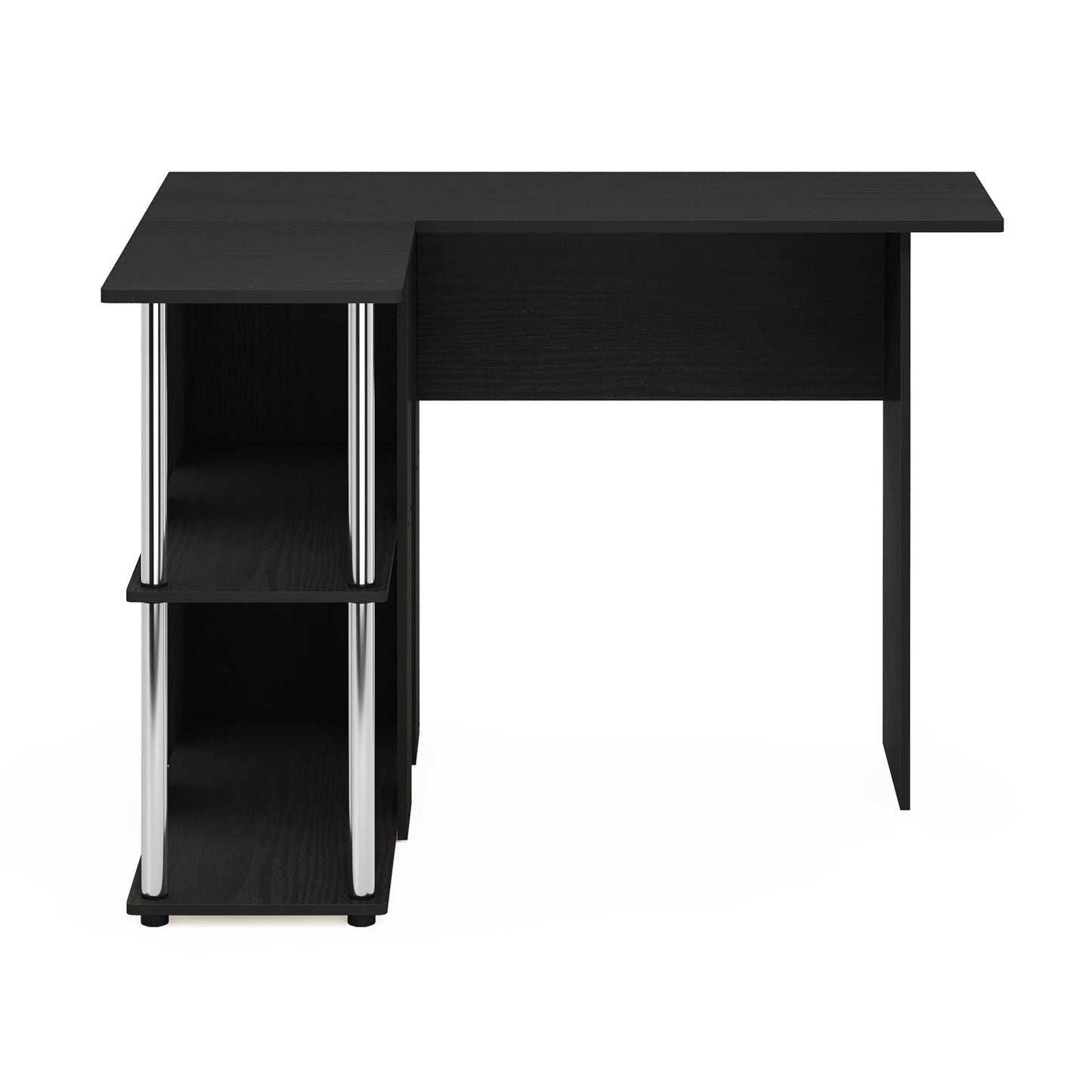 Furinno L-Shape Desk with Bookshelf, Engineered Wood, Americano/Chrome, 104.5 (W) x 73.51 (H) x 87.5 (D) cm
