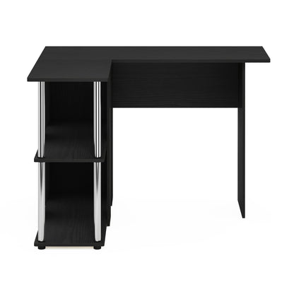 Furinno L-Shape Desk with Bookshelf, Engineered Wood, Americano/Chrome, 104.5 (W) x 73.51 (H) x 87.5 (D) cm