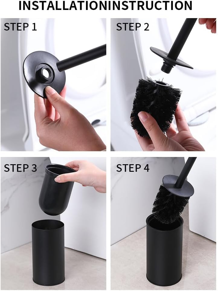 Stainless Steel Toilet Brush and Holder, floor standing, long handle,Heavy Duty Cleaner for Bathroom, Black