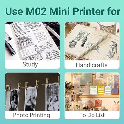 Phomemo Green M02 Mini Printer with 3 Label Rolls, Pocket Printer for iOS and Android Smartphone, Bluetooth Sticker, Printer, Thermal Printer