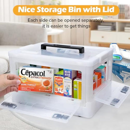 Gifhomfix Extra Large Medicine Storage Box with Handles, First Aid Box Clear Medicine Organiser with Removable Tray, Multipurpose Plastic Medication Storage Box with Wheels