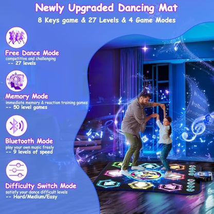 Dance Mat for Girls, Kids Dance Mats with Wireless Bluetooth, Light Up Dance Pad-3 Game Mode & 27 Challenges, Christmas Birthday Musical Dancing Toy Gifts for Girls Boys Age 3 4 5 6 7 8 9 10+Year Old