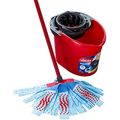 Vileda SuperMocio 3 Action XL Mop and Bucket Set with Extra Refill, Blue,Red