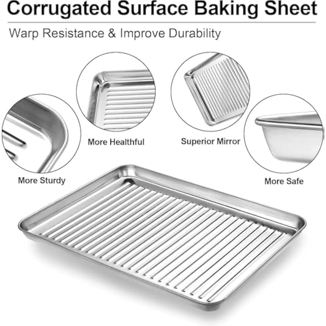 Baking Tray & Rack Set [2 Sheets + 2 Racks], Stainless Steel Non Stick Oven Tray with Rack, Large Cookie Sheet Pan for Baking Cooking, Heavy Duty, Easy Clean, Dishwasher Safe (16 x 12 x 1 inch)
