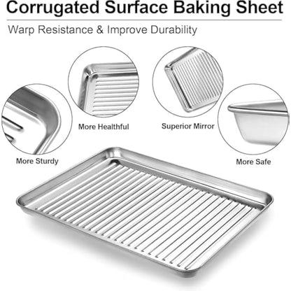 Baking Tray & Rack Set [2 Sheets + 2 Racks], Stainless Steel Non Stick Oven Tray with Rack, Large Cookie Sheet Pan for Baking Cooking, Heavy Duty, Easy Clean, Dishwasher Safe (16 x 12 x 1 inch)
