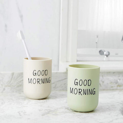 Toothbrush Holder, Good Morning Cup Toothbrush Cup, Home Travel Bathroom Washing Toothpaste Holder Plastic Tumbler Cups(COLOR:Khaki)