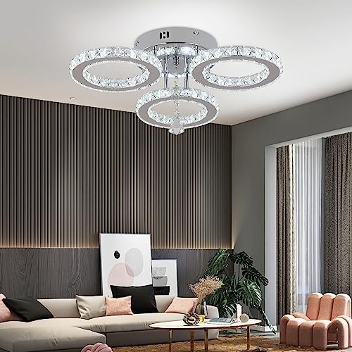 VETRULUS LED Ceiling Light Modern Dimmable with Remote Control Crystal Chandeliers Flush Mount Light Fixture for Living Room Bedroom Kitchen