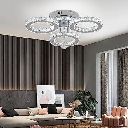 VETRULUS LED Ceiling Light Modern Dimmable with Remote Control Crystal Chandeliers Flush Mount Light Fixture for Living Room Bedroom Kitchen