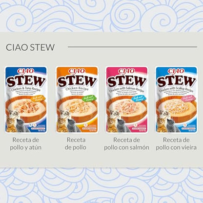 Ciao Stew by INABA Wet Cat Food - Chicken and Tuna - 12 Packs (480g total) / Moist Treat, Delicious & Healthy Snack, Food Topper, Side Dish, Complement, Natural, Grain Free, Wet Cat Food