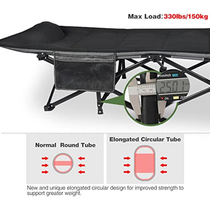 REDCAMP XXL Oversized Camp Bed for adults 500lbs with Cushion and Pillow,29.5" Extra Wide Heavy Duty Sturdy Folding Camping Bed Portable, Stronge Thicker Tubes Sleeping Cot Outdoor Travel Office