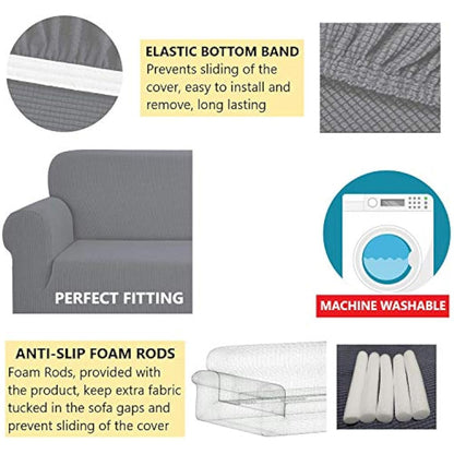 SAMSTEX Stylish Sofa Cover Stretch 1-Piece Sofa Slipcovers High Stretch Sofa Covers 3 Seater Thick Soft Sofa Protector Machine Washable Non Slip Couch Covers (3 Seater, Light Grey)