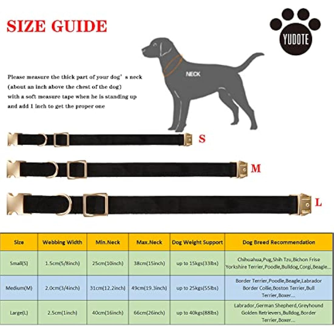 YUDOTE Ultra-soft Dog Collar Natural Cotton Corduroy Made for Large Dogs with Sensitive Skin,Black