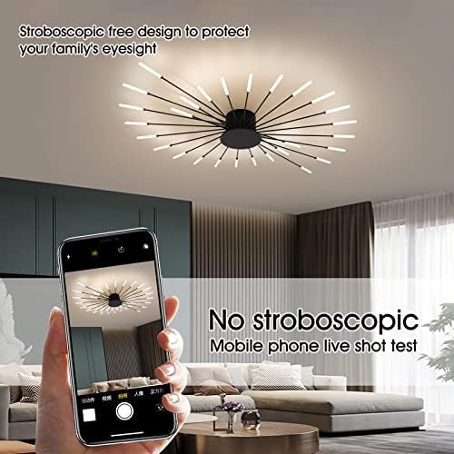 minifair Modern LED Ceiling Light,28 Heads Black Flush Mount Ceiling Lamp Acrylic Lampshade Chandelier, for Children's Room, Bedroom, Living Room, 4000K Neutral Flower Shape Light