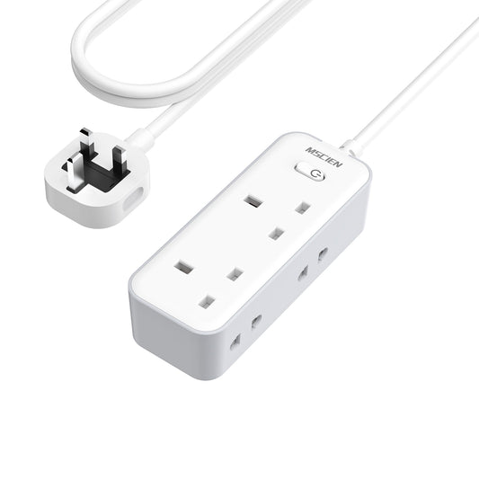 3M Extension Lead with 3 USB Slots, Mscien Shaver Plug Adaptor UK with 13A Fuse, 2 Way Extension Cable, Extension Cord 3 Metre with Wall Mountable for