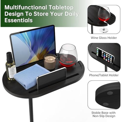 NiHome Bamboo Swivel TV Tray Table with Thickened Stable Non-Tipping Base,Adjustable Height Couch Table Tray,End Table,Bathtub Side Tray Table with 360° Rotating for Hot Tub Bedside Sofa Balcony,Black