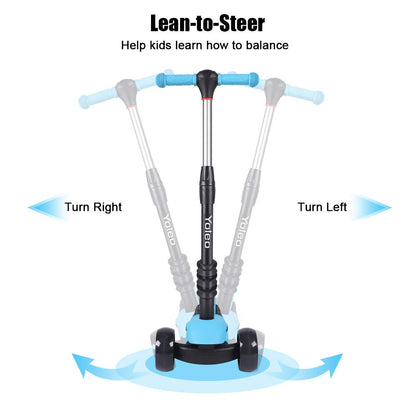 YOLEO Kids Three Wheel Kick Scooter with Removable Seat, LED Flashing Wheels, Height Adjustable, 3-in-1 Lightweight Children's Scooter Boys and Girls