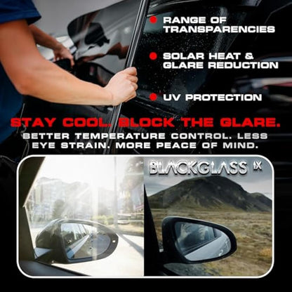 Car Window Tint BLACKGLASS IX Professional Quality Window Tinting Film for Van & Vehicles (15% VLT, 6m x 65cm, 2 Ply, Dark Smoke Tint) Solar, Glare and Privacy Film With Installation Instructions