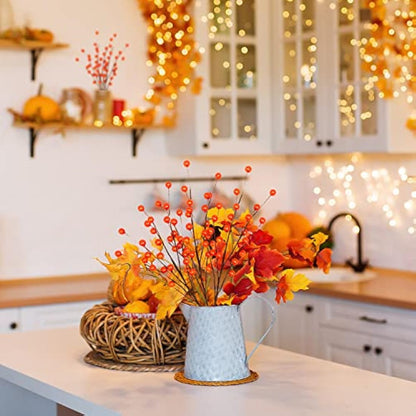 Mauts 10 Pcs Artificial Holly Berries, autumn decoration thanksgiving decoration Christmas Tree Decorations Flower Wreath DIY Craft, suitable for family holiday wedding DIY decoration. (Orange)