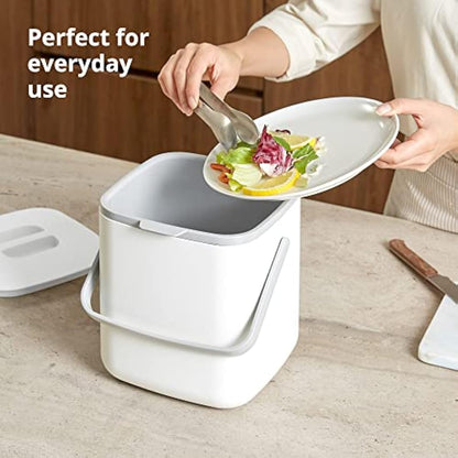 BLUE GINKGO Kitchen Compost Bin [5L] – Filter-Free, Odor-Tight Countertop Food Waste Pail with Handles (Made in Korea, Grey)