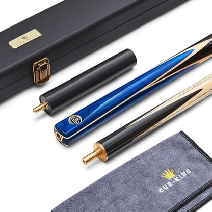 Cue-King Pro Series 001 Snooker Cue, Pool Cue, Handmade 57" 19oz 3/4 Jointed with Case Blue Cue with Protective Hardcase, Extension and Microfibre Cue Towel, Snooker Cues, Pool Cues, Snooker Cue Case