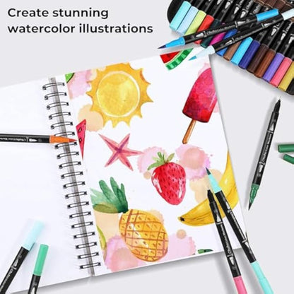 Ohuhu Colouring Pens 100 Colours, Dual Tip Brush Pens Felt Tip Pens, Art Markers with Fineliner, for Kids Adults Colouring Book Drawing Calligraphy Sketching Journal, Maui - Carrying Bag