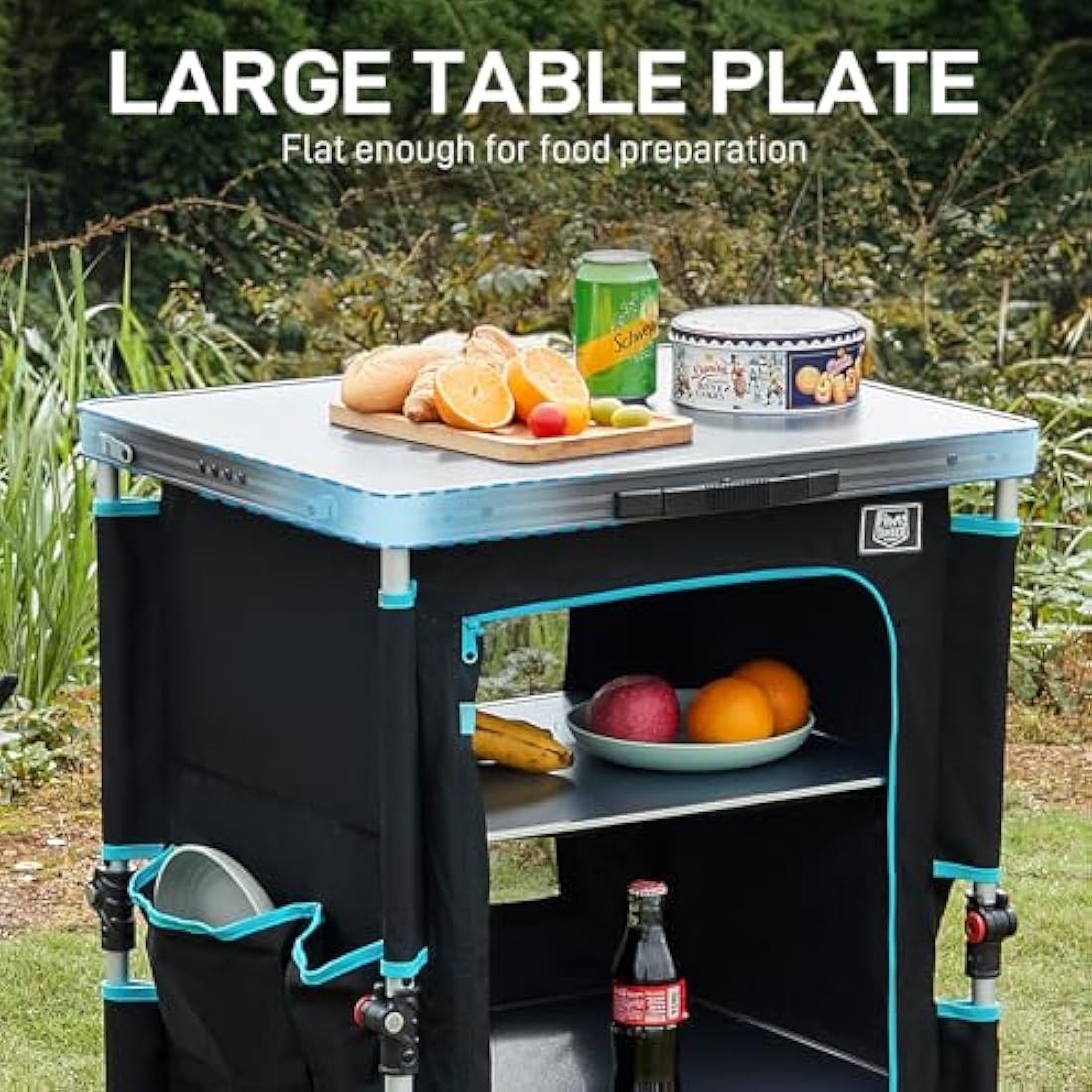 TIMBER RIDGE Compact Camping Storage, Pop Up Folding Camping Kitchen Unit, Camping Furniture Camping Cupboards Cabinet Outdoor 3 Shelf Aluminum Frame Portable for Garden Party Picnic, Supports 30kg