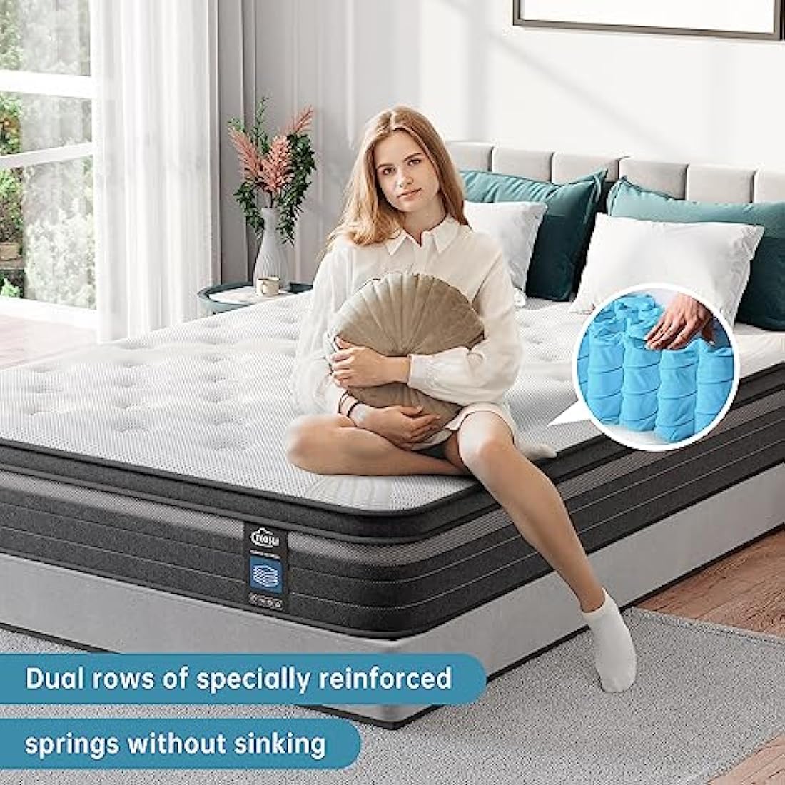 TeQsli Gel Individually Pocket Sprung Single Mattress 3FT with Breathable Soft Fabric, 10.6 Inch Hybrid Mattress Single for Pressure & Back Pain Relief, Medium Firm Mattress in a Box-90x190x27cm