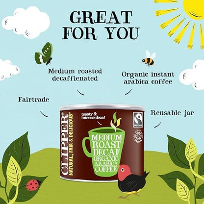 Clipper House Blend Organic Arabica Decaf Coffee | Organic Fairtrade Medium Roast | 500g Arabica Granules | Sustainable Fairtrade Coffee by Clipper Teas | Ethically Sourced & Eco Conscious