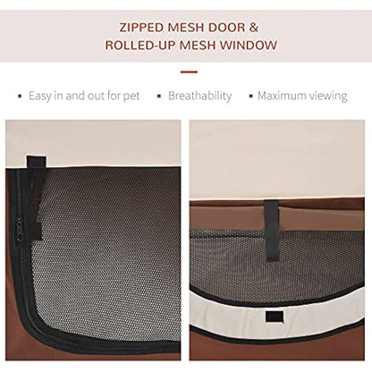 Pawhut Folding Fabric Soft Pet Crate Dog Cat Travel Carrier Cage Kennel House Brown 46L x 36W x 41H cm