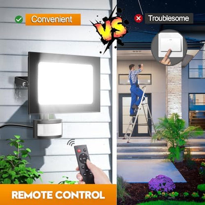 150W Security Lights with PIR Motion Sensor,IR Remote Control,15000LM 6500K Super Bright LED Floodlights Outdoor,IP65 Waterproof Spotlight,Ultra Thin Wall Lights for Garden Garage Yard Doorways-2 Pack