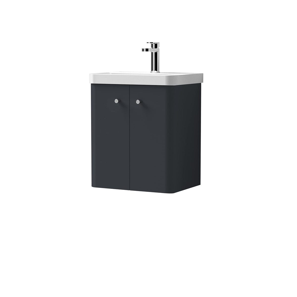 nuie COR1403 Core Modern Bathroom Wall Hung 2 Door Vanity Basin Unit with Ceramic Basin, 500mm, Soft Black