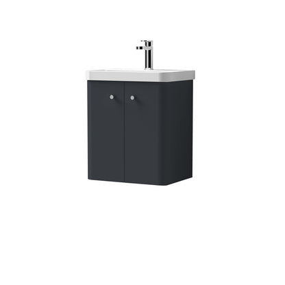 nuie COR1403 Core Modern Bathroom Wall Hung 2 Door Vanity Basin Unit with Ceramic Basin, 500mm, Soft Black
