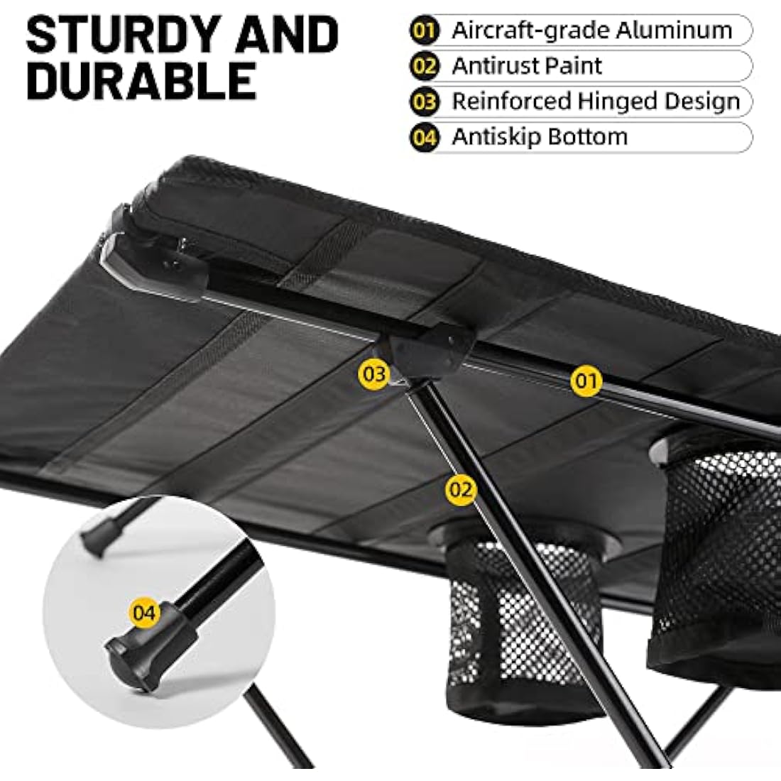 ZUNE LOTOO Portable Lightweight Camping Folding Table - 60x40x40cm Large Waterproof 35kg Bearing Capacity Sturdy Picnic Table, with Mesh Storage Organiser and Carry Bag, for Outdoor Hiking