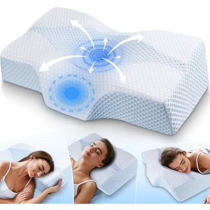 Memory Foam Neck Support Pillow for Neck Shoulder Pain Sleeping: Orthopedic Cervical Pillow-Ergonomic Side Sleeper pillow-Contour Bed pillows with Washable Cover for Side Back Stomach Sleepers