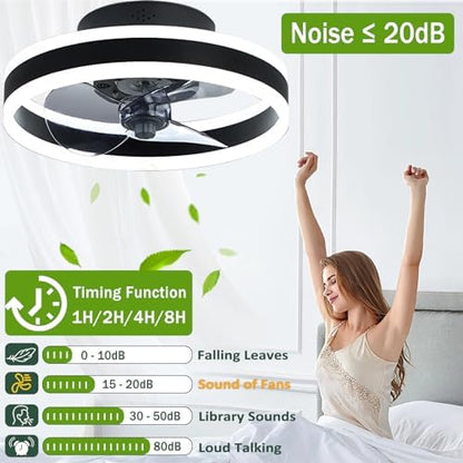 LED Ceiling Fans with Lights Reversible Remote, 6 Speeds Modern Bedroom Fan Ceiling Light Quiet Dimmable Small Ceiling Fan Light for Living Room, Gold 40CM